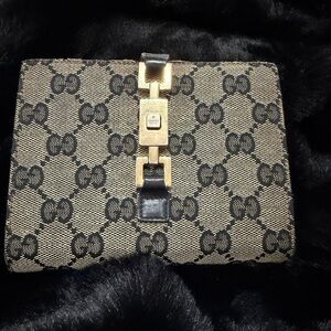 Gucci Tan and Black Monogram Clutch